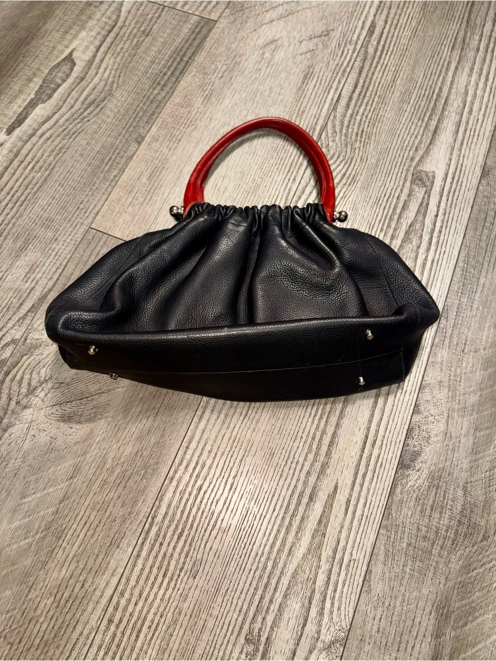 vintage Dulce Brazilian Pebbled Leather Handbag purse cherry red handles - Picture 3 of 7